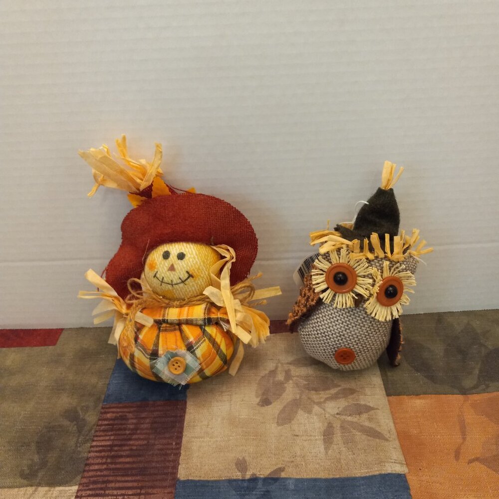 Scarecrow Shelf Sitter and Owl Shelf Sitter for Thanksgiving Set of 2